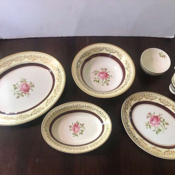 Antique Dish Set. 6 Pieces. Gold Trim. Sydney British Anchor. England